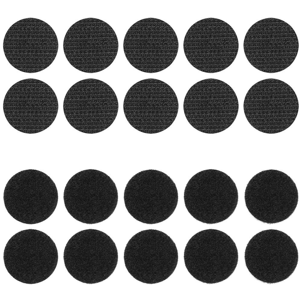 16mm Stick On / Self Adhesive FASTNA® Hook & Loop Coins - Pack of 10 Coins (Both, Black)