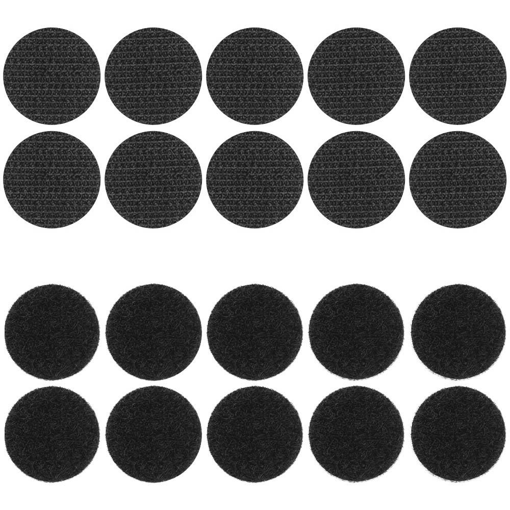 19mm Stick On / Self Adhesive FASTNA® Hook & Loop Coins - Pack of 10 Coins (Both, Black)