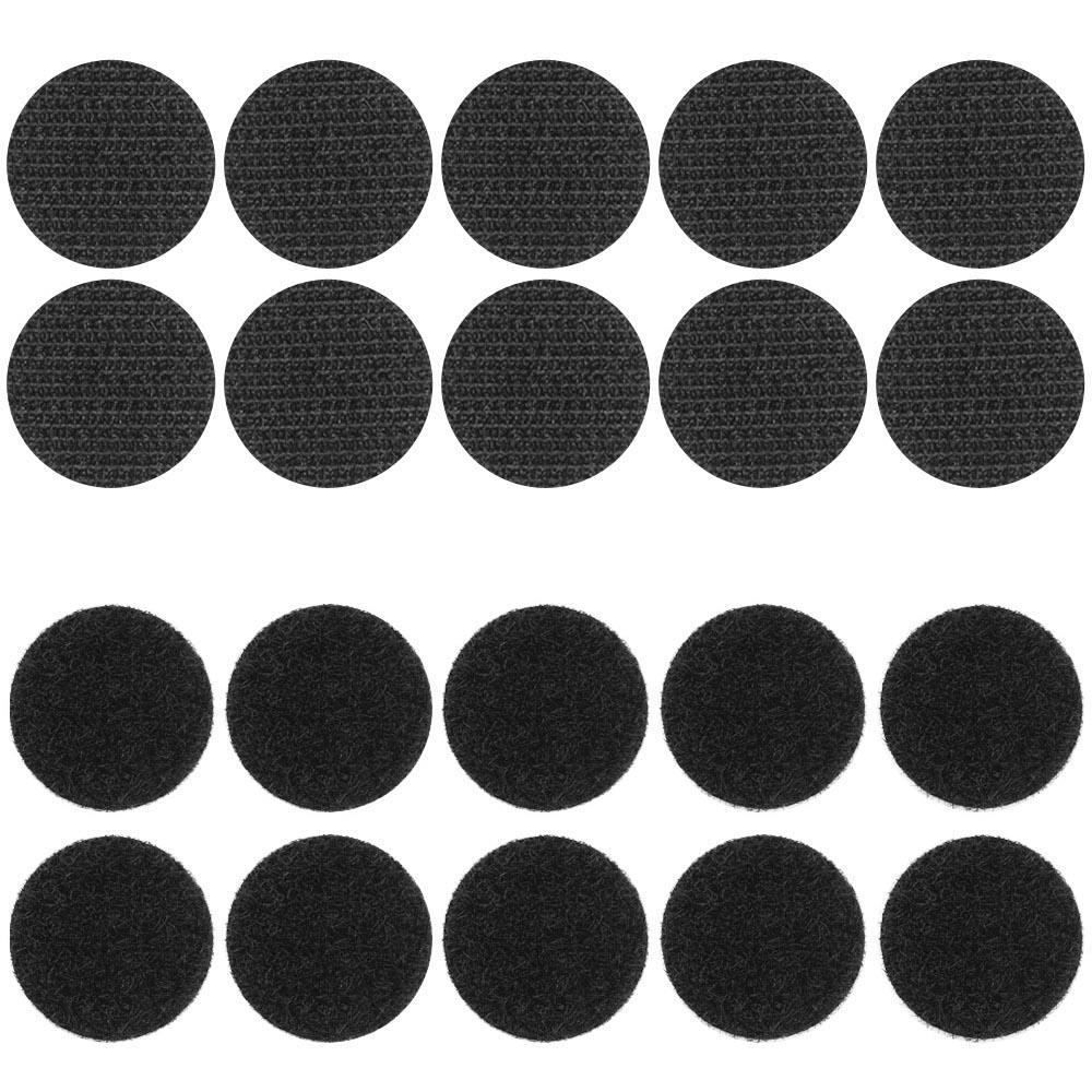 22mm Stick On / Self Adhesive FASTNA® Hook & Loop Coins - Pack of 10 Coins (Both, Black)