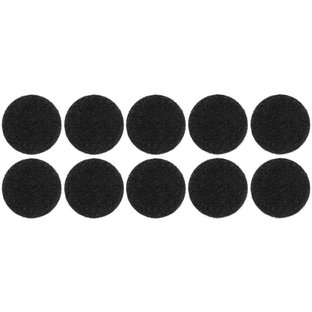 33mm Stick On / Self Adhesive FASTNA® Hook & Loop Coins - Pack of 10 Coins (Loop, Black)