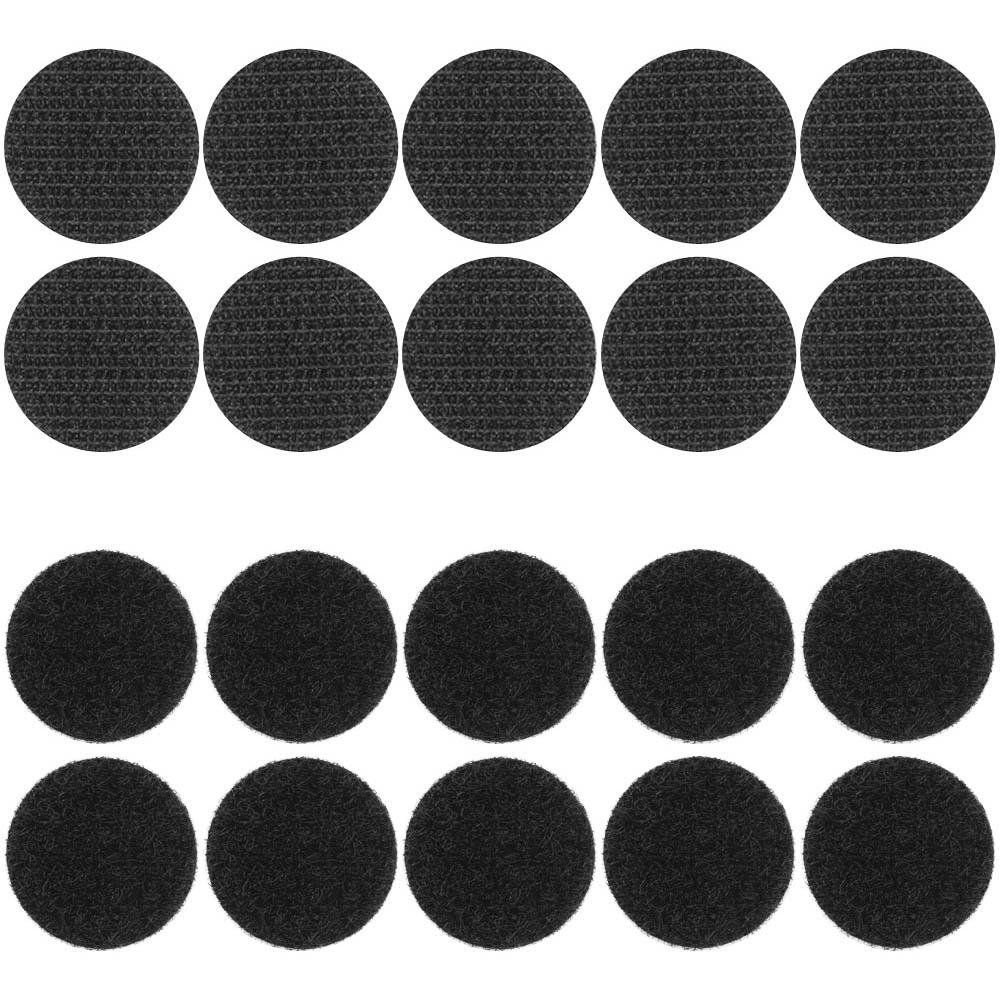 33mm Stick On / Self Adhesive FASTNA® Hook & Loop Coins - Pack of 10 Coins (Both, Black)