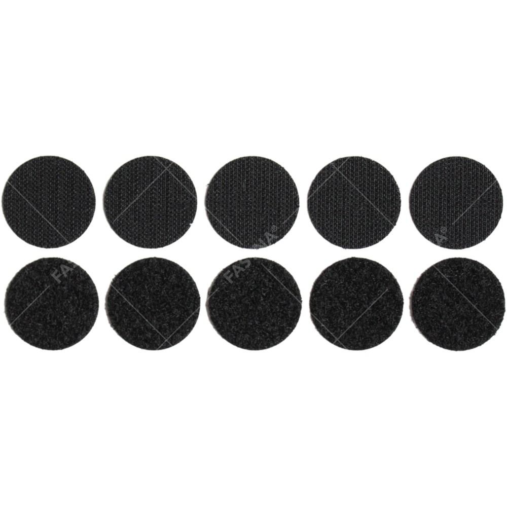 10 x Stick On / Self Adhesive FASTNA® Hook & Loop Spots (19mm, Both, Black)